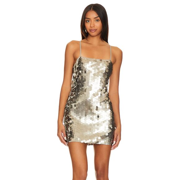 More To Come Dresses & Skirts - NEW MORE TO COME Yarina Mini Dress in Matte Silver Sequin Party Medium